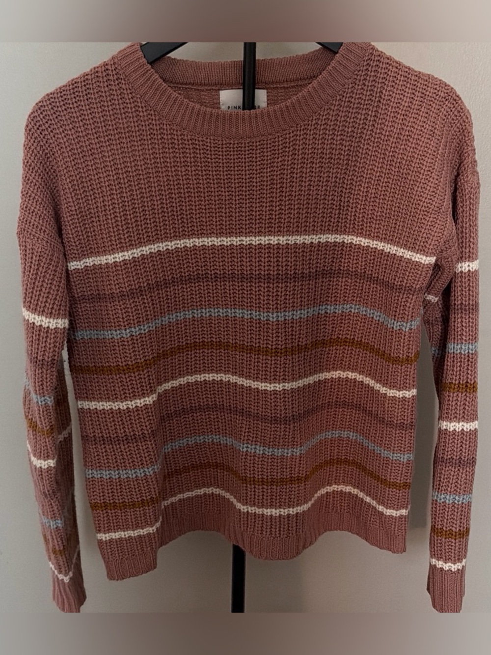 Pink Rose Mauve Crewneck Sweater with Stripes